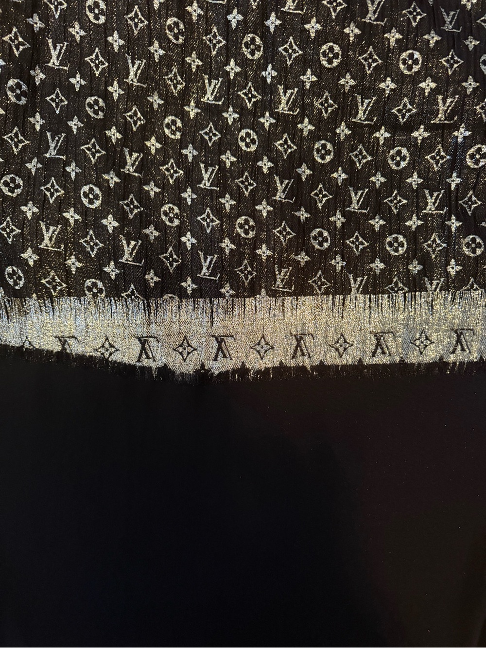 Louis Vuitton Black and Gold Glitter Monogram Shawl - Picture 4 of 9
